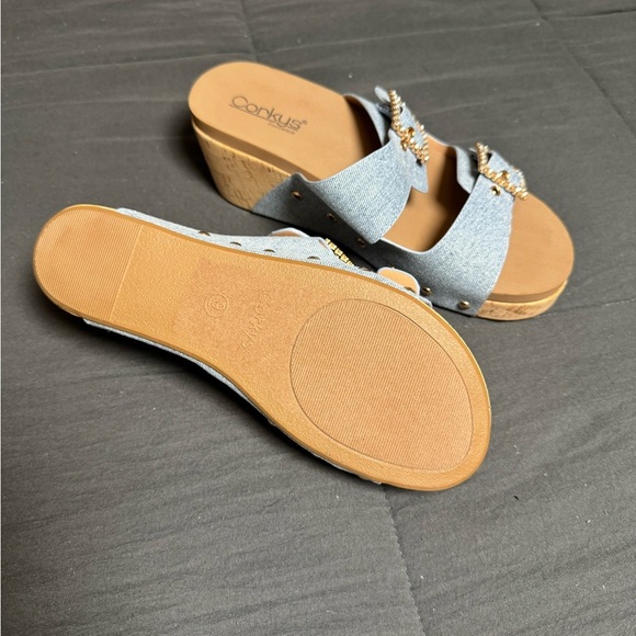 Corkys Light Blue Denim Sandals with Sparkling Buckles - Picture 3 of 7